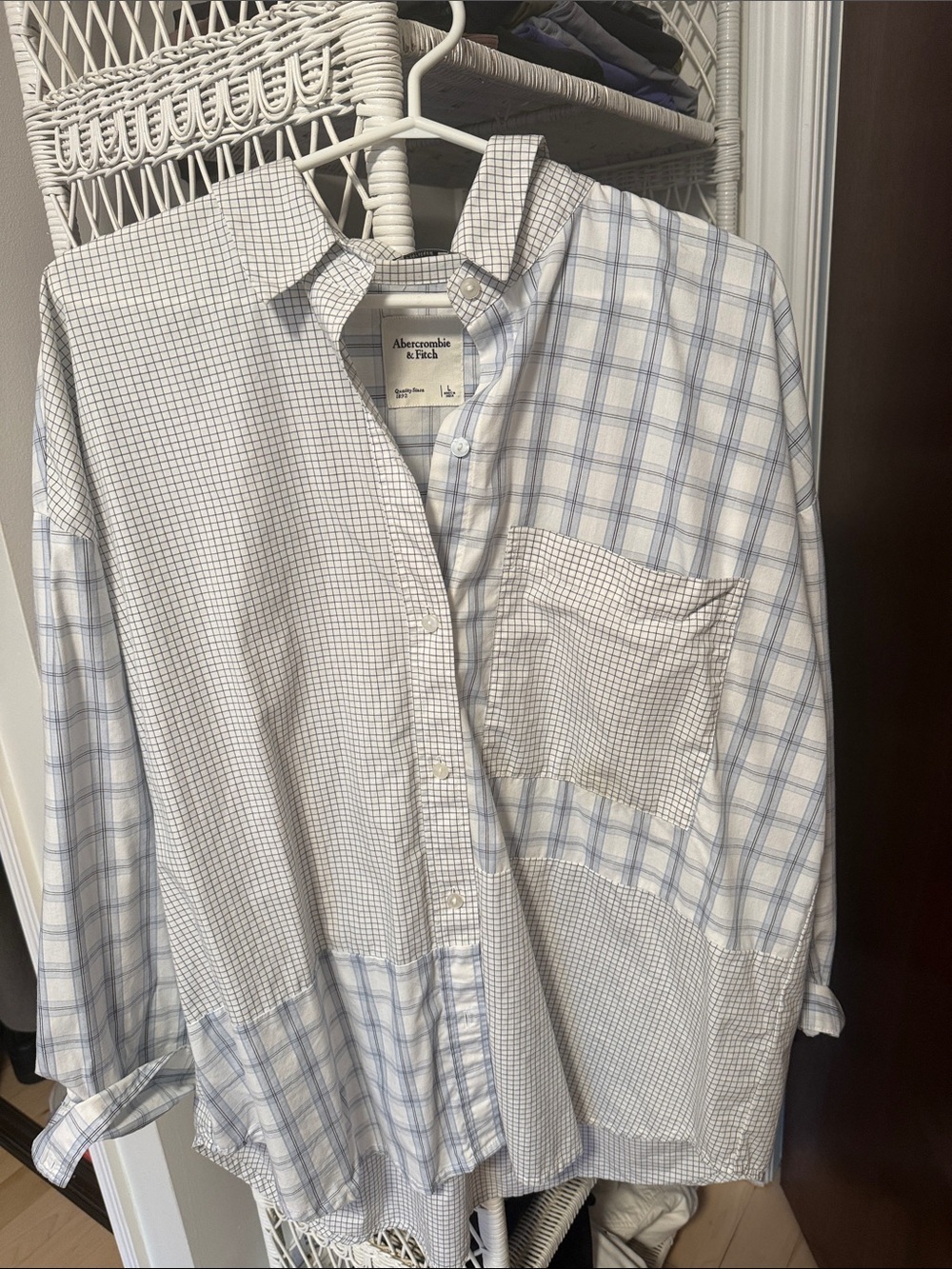 Abercrombie & Fitch Light Blue and White Patchwork Button-Down Shirt